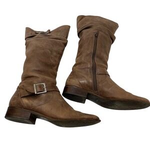 J. JILL Brown Leather Round Toe Slouch Buckle Boot DC 5391 Size 7.5